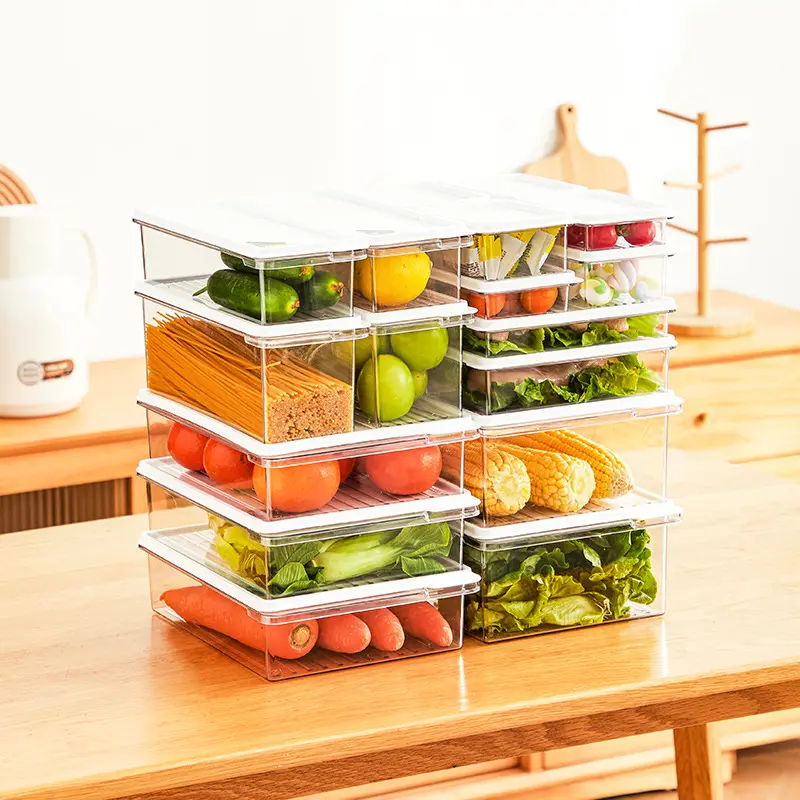 İstistackable taze tutma kutusu buzdolabı şeffaf meyve tahliye mutfak gıda donma şeffaf mühürlü saklama kutusu
