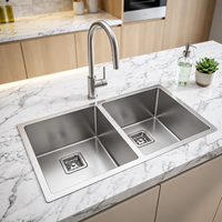 Évier de cuisine double en acier inoxydable fait main 304 SS, grand évier profond, OEM ODM personnalisé