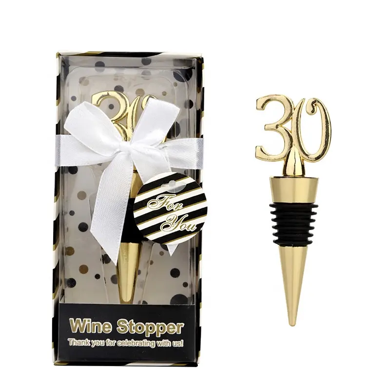 Wedding Anniversary Favors Golden Number Red Wine Bottle Stoppers Birthday Party Favors 10pcs/lot