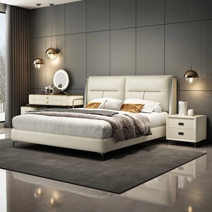 Caja de madera de lujo moderna, muebles de dormitorio, camas suaves con funda, marco de cama doble acolchado Super King, conjunto de cuero, diseño de almacenamiento - Product Image 1