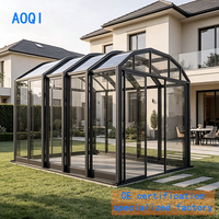 Serre en verre extérieure pour jardin et balcon, imperméable, en alliage d'aluminium, avec auvent, extensible, pliable et coulissante, type véranda