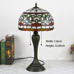 Lampe de table Tiffany LongHuiJing 12 pouces avec abat-jour en verre teinté rétro Wisteria, lampe de chambre à coucher - Product Image 5