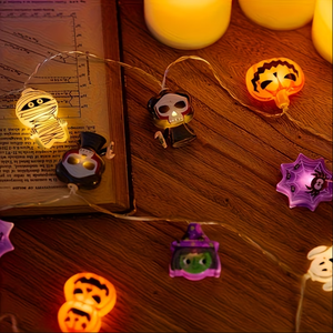 Luces LED de Halloween con Forma de Araña, Calabaza, Fantasma, Calavera, Momia, Bruja y Gato, Guirnalda de Luces a Pilas para Decoración de Fiestas en Casa - Product Image 4