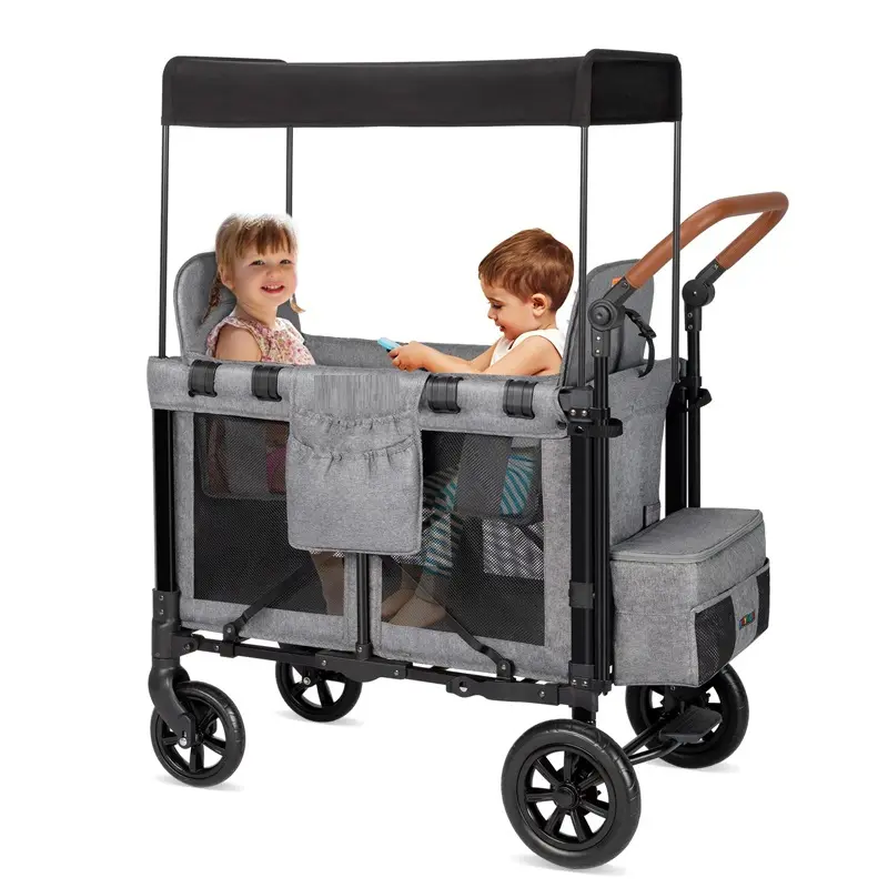 Ngoài trời sang trọng 2 chỗ ngồi xe đẩy Wagon trẻ em bé du lịch cắm trại gấp Wagon xe đẩy với tán