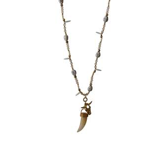 Beaded Necklace With Gold Plated <b>Bull</b> <b>Skull</b> And Horn Pendant 316L Stainless Steel Sustainable Resistant Fashion Jewelry - Product Image 1