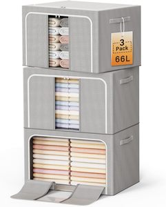 <b>Clothes</b> <b>Storage</b> Bins with Metal Frame Foldable <b>Storage</b> Box <b>Clothes</b> Organizers <b>Storage</b> Containers (66Lx3 Pack) - Product Image 1