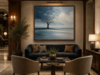 Peinture à l'huile paysage d'hiver bleu-gris, arbre nu, art mural minimaliste sur toile pour hôtel, chambre, bureau, décoration moderne