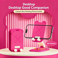 Soporte de teléfono flexible con diseño de conejo y oso de dibujos animados, personalizado con logotipo, venta al por mayor, para uso en escritorio, plegable y giratorio.
