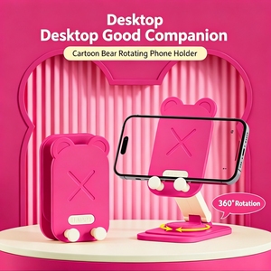Soporte de teléfono flexible con diseño de conejo y oso de dibujos animados, personalizado con logotipo, venta al por mayor, para uso en escritorio, plegable y giratorio. - Product Image 2
