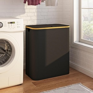 Panier à linge pliable en polyester réutilisable avec poignées en bambou et couvercle, sac amovible <span class=keywords><strong>pour</strong></span> jouets, serviettes, panier à linge haut - Product Image 5