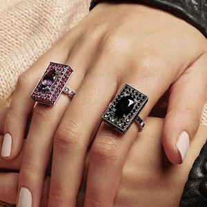 Anillo de Cóctel Geométrico H190 para Mujer, con Circonita Cúbica Creada en Laboratorio, Engaste Ovalado Pavé, Anillos de Moda para Fiesta - Product Image 3