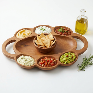 Plateau de service ovale en bois de qualité supérieure avec six compartiments, design minimaliste fait main, idéal pour les fêtes, élément d'ameublement élégant pour la table. - Product Image 5
