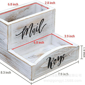 Porte-clés et porte-lettres vintage en bois massif blanc, plateau de rangement rectangulaire sur pied pour entrée, bureau ou organisateur de bureau - Product Image 3