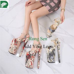 Scarpe a punta aperta con tacco alto da donna floreali da donna tacchi alti pazzi alti con zeppa con tacco alto sandali con cinturino fibbia - Product Image 3