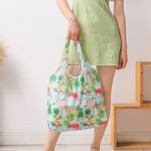 Ağır genişletilebilir katlanır Tote yeniden kullanılabilir 190t/210D Polyester büyük katlanabilir market alışveriş çantası