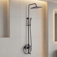 Colonne de douche thermostatique de luxe en laiton brossé de haute qualité avec barre coulissante et pommeau de douche pluie pour hôtel et villa