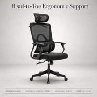 Chaise de bureau à assise large avec revêtement en maille, dossier haut, support lombaire réglable, accoudoirs rembourrés, chaise de bureau durable
