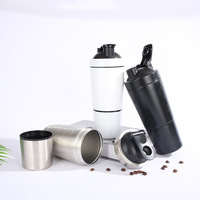 Bouteille shaker à protéines en acier inoxydable 304 avec poignée et compartiment de rangement, boule mélangeuse, anti-fuite, bouteille de voyage pour la salle de sport