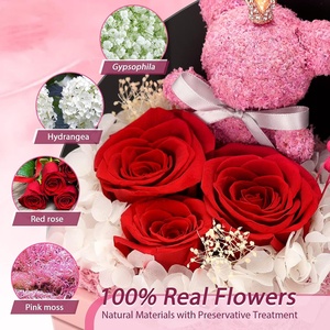 Caja de Joyería LED de Lujo Personalizada TC con Doble Puerta Abatible, Rosa Preservada, Regalos para el Día de San Valentín y el Día de la Madre, Oso de Musgo con Caja - Product Image 2