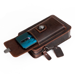 Vintage Crazy Horse Style Genuine Leather Waist Bag for Men Crossbody Shoulder <b>Pouch</b> with Cell Phone Wallet Feature - Product Image 3