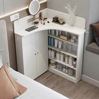 Meuble de toilette d'angle, mini, moderne, minimaliste, rangement intégré, station de maquillage triangulaire murale d'angle pour chambre à coucher