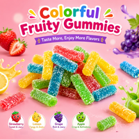 Groothandel op maat gemaakte mini zure gummy stick snoepjes met suikerzandlaag, fruit smaak, kauwbaar, zacht gelei snoep, kinderfeestjes snacks