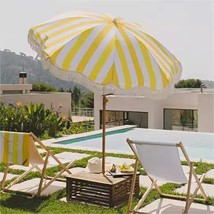 Садовый зонт LS Wood Pole Patio <span class=keywords><strong>Umbrella</strong></span> с бахромой, пляжный зонт в полоску с защитой от солнца <span class=keywords><strong>UPF</strong></span> 50 для сада и бассейна - Product Image 3