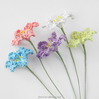 Bouquet de fleurs au crochet fait main pour la décoration intérieure, en fil chenille, branche de feuille de corail, verdure artificielle, garniture florale - Vente en gros