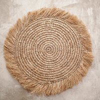 Napperons ronds tissés en rotin naturel faits à la main assiettes en osier raphia frange salle à manger thé vacances noël tapis de Table de cuisine