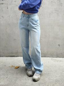 Pantaloni in Denim a vita alta blu pantaloni larghi Casual da donna Jeans dritti eleganti di alta qualità per la moda della ragazza - Product Image 2