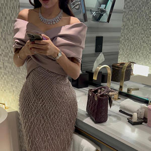 Abito <span class=keywords><strong>da</strong></span> Sera <span class=keywords><strong>Midi</strong></span> Senza Maniche <span class=keywords><strong>da</strong></span> Donna con Spalle Scoperte Decorazione con Catena di Cristalli Tessuto Traspirante Abito <span class=keywords><strong>da</strong></span> Cerimonia Nuziale - Product Image 2