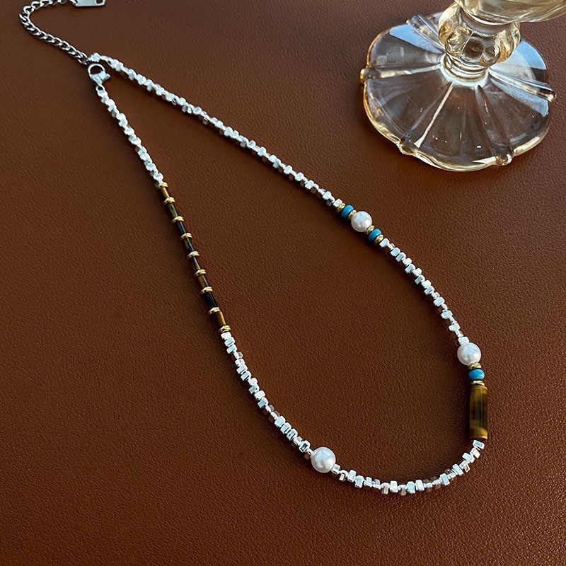 577xk Gold imitation pearl beaded necklace