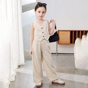 Ensemble élégant 2 pièces : Gilet sans manches et <span class=keywords><strong>pantalon</strong></span> large <span class=keywords><strong>pour</strong></span> adolescente et préadolescente, idéal <span class=keywords><strong>pour</strong></span> les occasions décontractées, formelles ou quotidiennes - Product Image 2