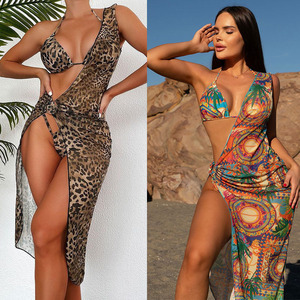Nouveau maillot de bain trois pièces en maille à imprimé léopard européen et américain pour femmes, bikini, costume de bain pour femmes - Product Image 2