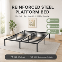 Queen-Size-Metallplattform-Bettgestell mit Stauraum unter dem Bett, hoher Bodenfreiheit, kein Boxspringbett erforderlich, Schwarz