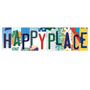 ป้ายโลหะวินเทจ Happy Place สำหรับตกแต่งผนังบ้าน ห้องนั่งเล่น ห้องนอน ดีไซน์ย้อนยุค ตัวอักษรสีสันสดใส - Product Image 1