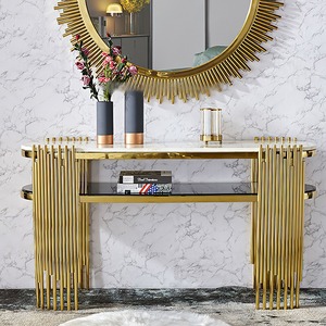 <span class=keywords><strong>Console</strong></span> d'entrée en acier inoxydable de style italien, luxe léger, avec miroir, table d'entrée moderne haut de gamme - Product Image 1