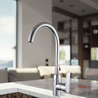 Robinet de cuisine monocommande moderne classique en acier inoxydable chromé brossé, mitigeur d'évier de haute qualité avec valve en céramique, monotrou