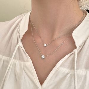 Collier pendentif Dylam Classic Collection High Jewel en argent sterling 925 avec zircone 5A solitaire de 5 mm pour femmes - Product Image 2