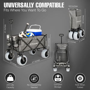 Outdoor Folding Camping <b>Cart</b> PU Wheel Heavy Duty Wagon Gray Oxford Cloth <b>Foldable</b> Trolley Beach <b>Cart</b> for Sand Use - Product Image 3