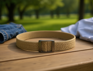 Cinturón de Hombre con Hebilla de Aleación y Tela Tejida, 4.0cm x 125cm, Color Caqui, Cinturones Metálicos - Product Image 2