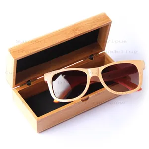 Kacamata hitam terukir kualitas tinggi kemasan keras kotak tahan air tempat kacamata kayu bambu kustom