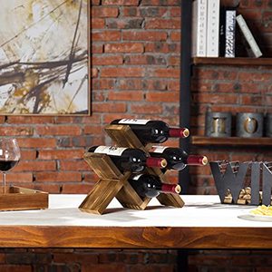 Estante para Vino de <span class=keywords><strong>Madera</strong></span> Marrón Rústico para <span class=keywords><strong>Encimera</strong></span> - Estilo Rústico Campestre, Almacenamiento Compacto para Cocina, Bar, Comedor - Product Image 2