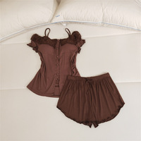 Pyjama en modal floral pour femmes Fitspi, ensemble de 2 pièces, vêtements de nuit sexy, respirants, doux, vêtements de détente, pyjamas d'été, ensembles élastiques, vente en gros