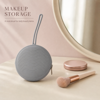 Sac de rangement cosmétique en silicone avec fermeture éclair, résistant à l'eau, organiseur de maquillage de voyage, sac portable de couleur unie personnalisé