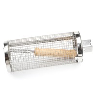Panier de barbecue roulant en acier inoxydable avec poignée en bois de caoutchouc pour grillades en extérieur