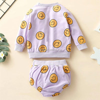 Ensemble de vêtements pour bébé personnalisé, tenue pour nourrissons et tout-petits, t-shirt et short d'été imprimés avec un visage souriant, 2 pièces, doux et respirant