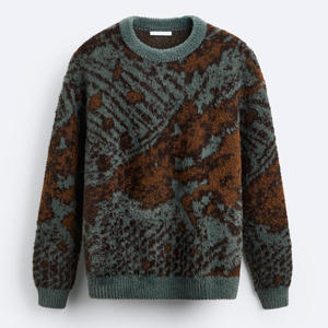 Pull pour hommes personnalisé OEM & ODM col rond pull-over haut en tricot à manches longues jacquard floue lâche chandails tricotés pour homme - Product Image 4