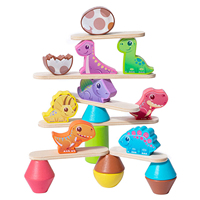 Jeu de construction en bois pour enfants : Dinosaures de dessin animé à empiler, blocs d'équilibre, jeu de société personnalisé