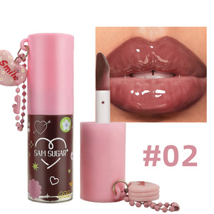 <b>Mirror</b> Lip Glaze With Detachable Pink Bead <b>Chain</b> Charm Cute Hydrating Long Lasting Glass Lip - Product Image 4